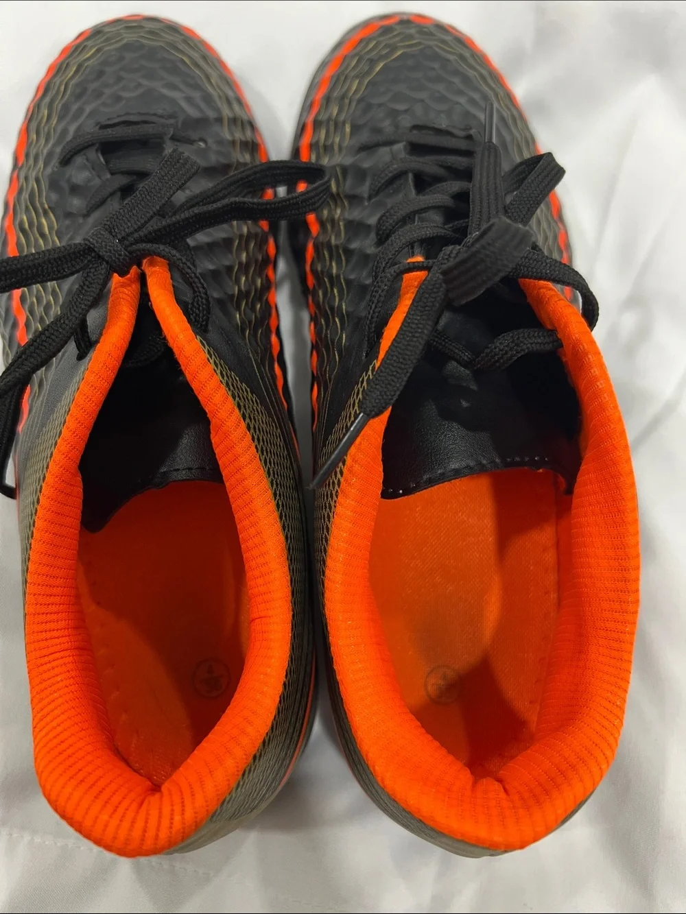 Hawkwell Black & Orange Kids Indoor Soccer Sneakers
